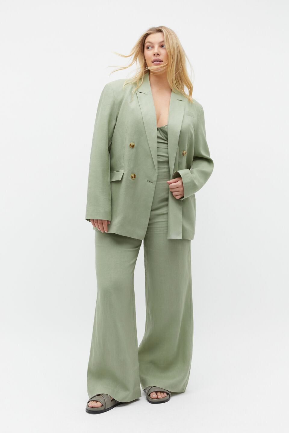 Linen Balconette Top  Pale Olive