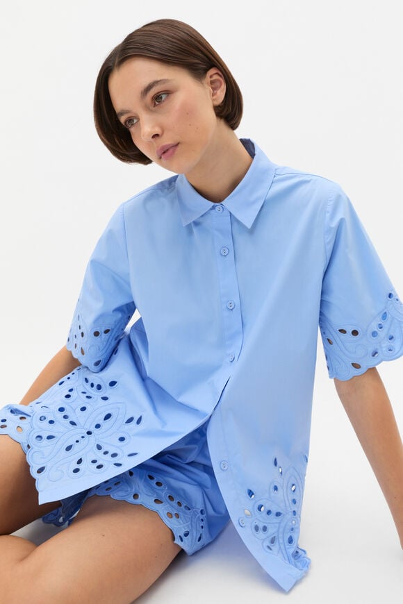 Poplin Broderie Shirt  Cornflower Blue  hi-res