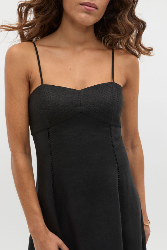 Linen Trim Insert Midi Dress  Black  hi-res