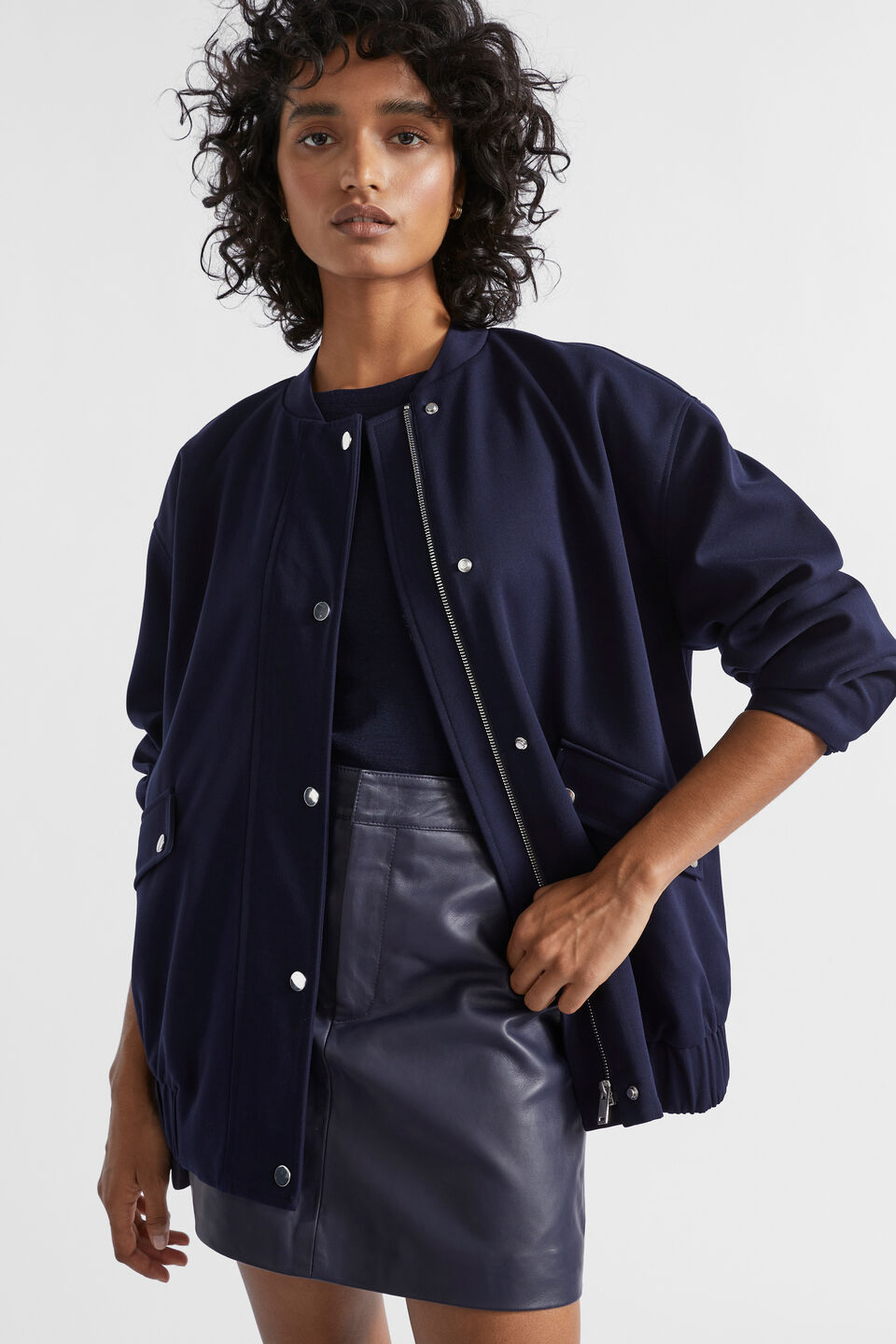 Snap Button Bomber Jacket  Midnight Sky