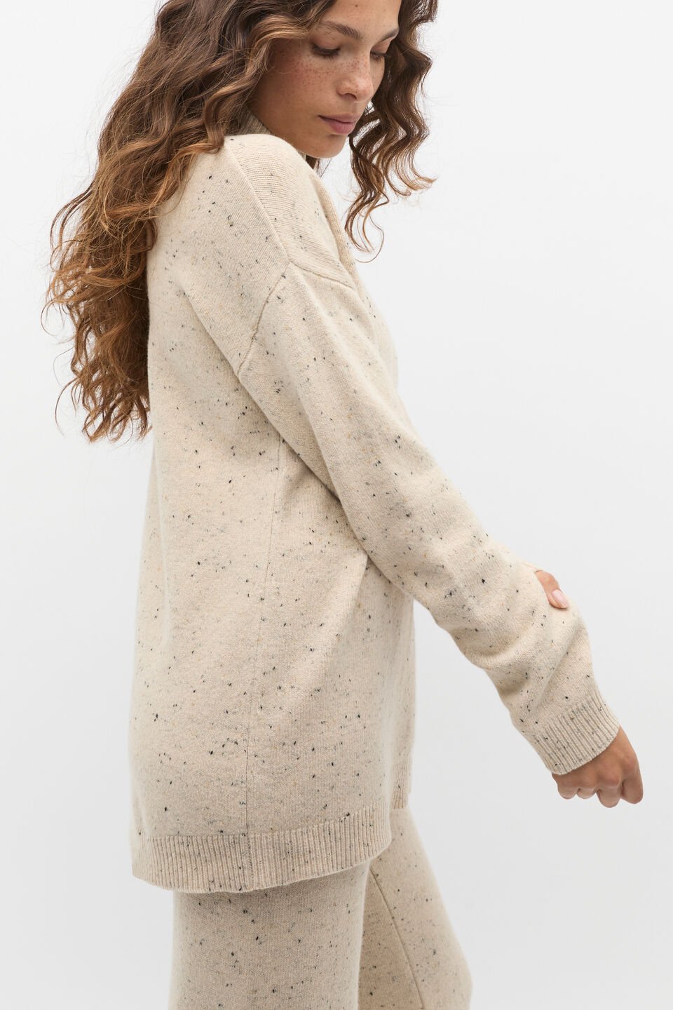 Fleck Mock Neck Slouch Knit  Latte Fleck