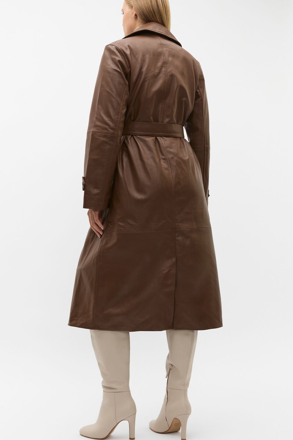 Leather Belted Trench Coat  Maple