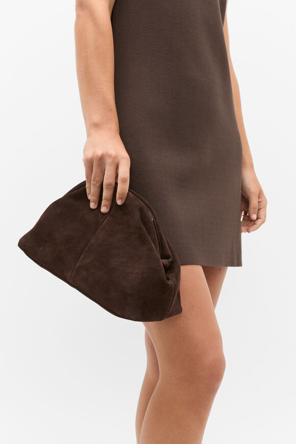 Suede Leather Rounded Clutch  Dark Espresso Suede  hi-res