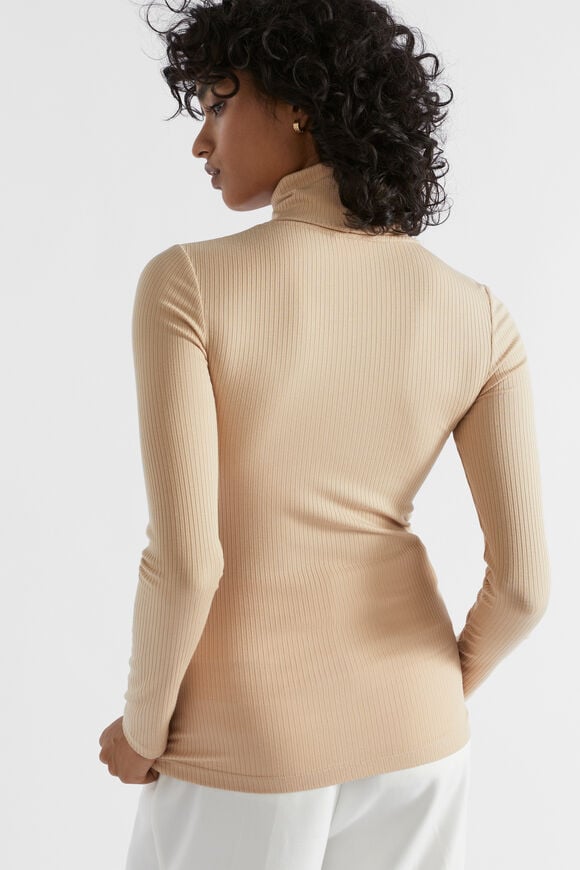 Core Rib Roll Neck Top  Champagne Beige  hi-res