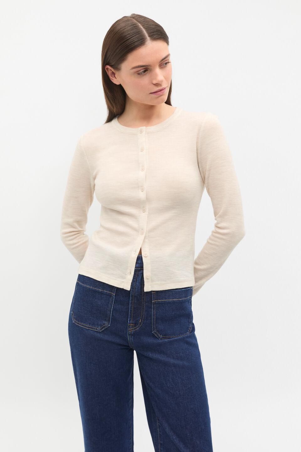 Australian Merino Cardigan  Oat Marle