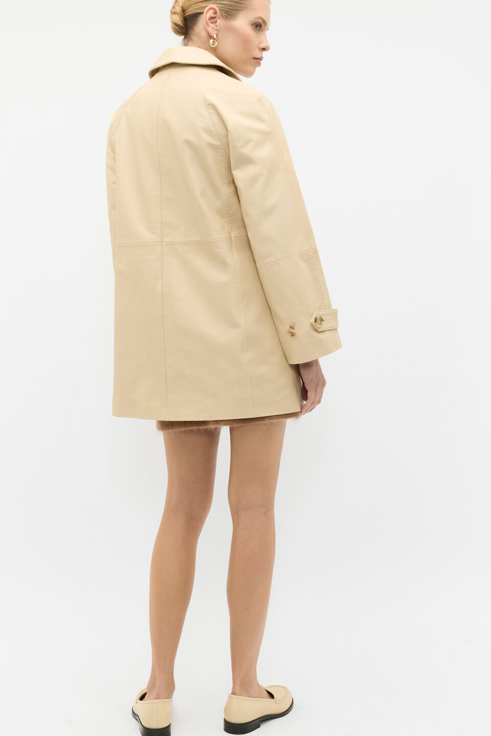 Leather Short Trench Coat  Light Marzipan