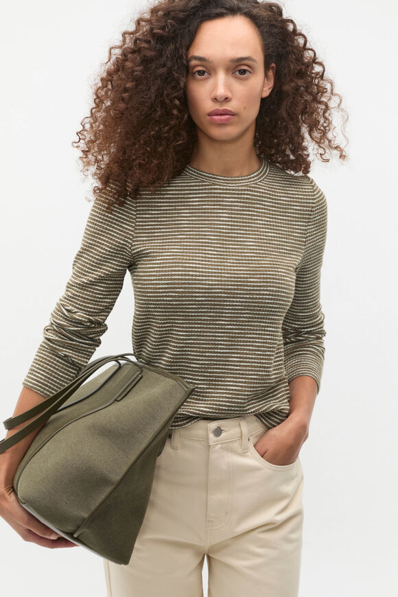 Self Stripe Textured Top  Olive Leaf Stripe  hi-res