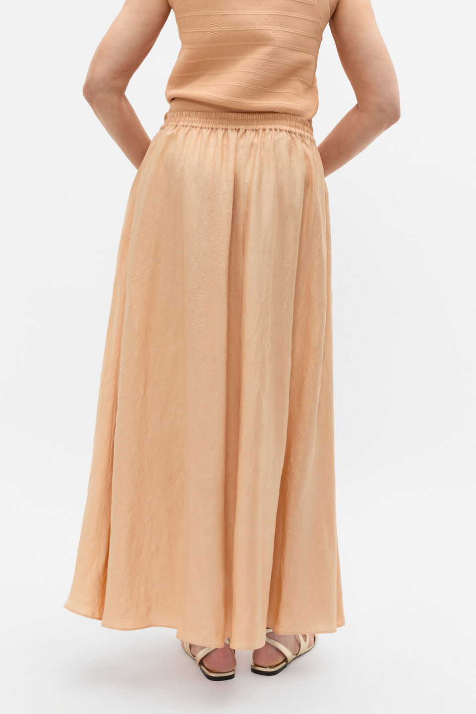 Textured Satin Elasticated Skirt  Apricot