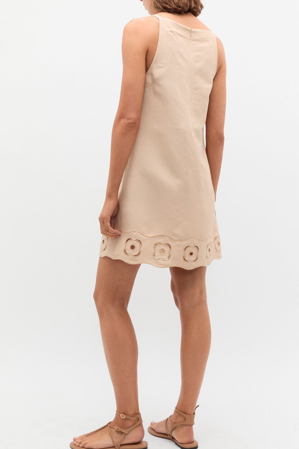 Retro Embroidered Mini Dress  Ecru