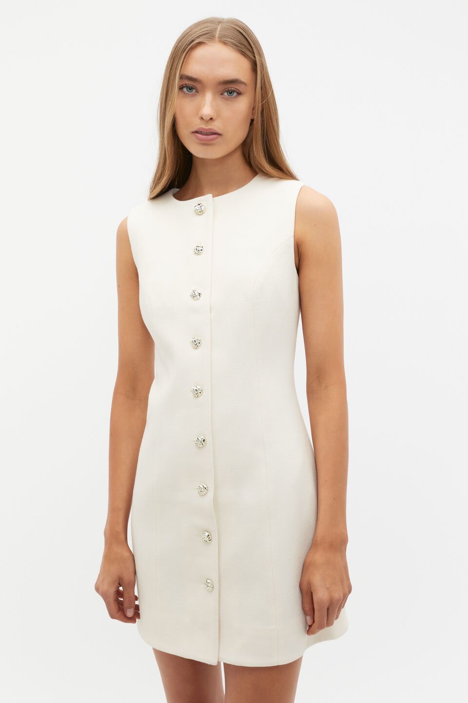 Wool Crepe Mini Dress  Cloud Cream