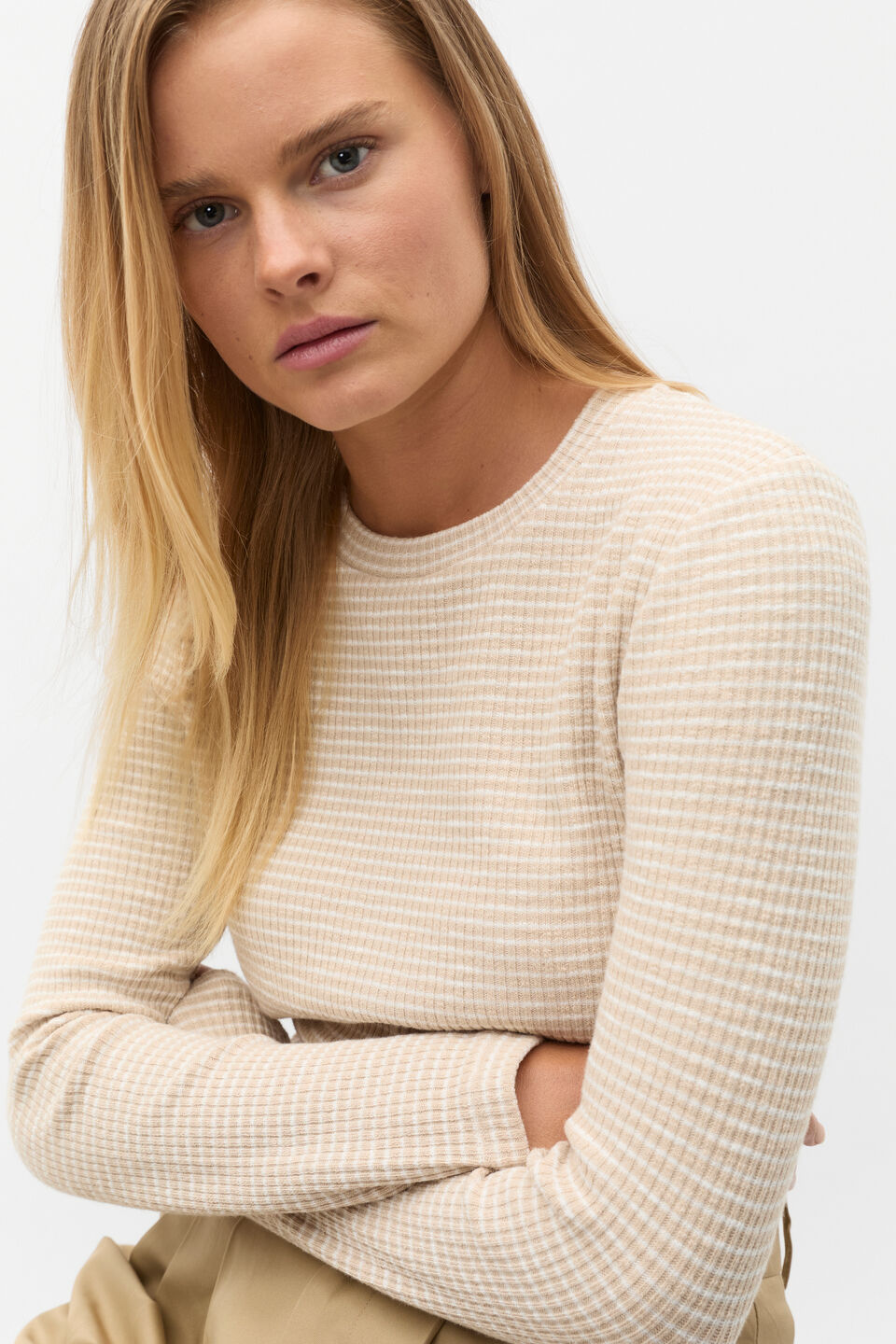 Self Stripe Textured Top  Latte Stripe