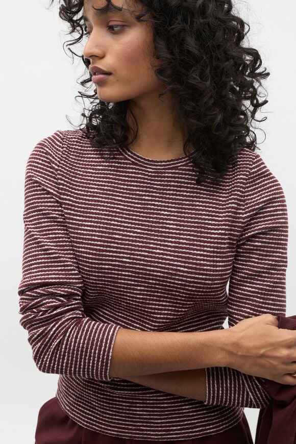 Self Stripe Textured Top  Merlot Stripe  hi-res