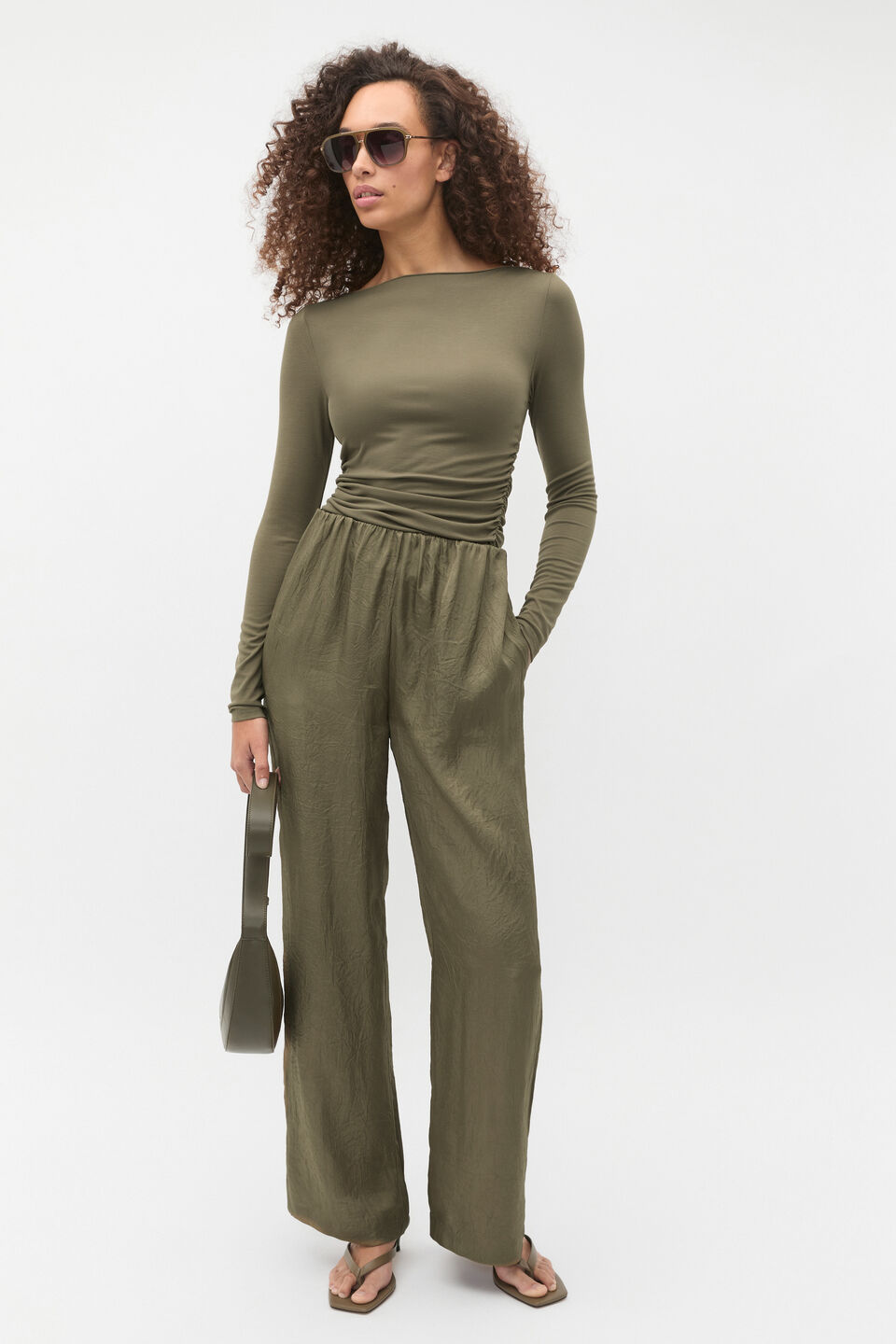 Boat Neck Layering Top  Olive Leaf