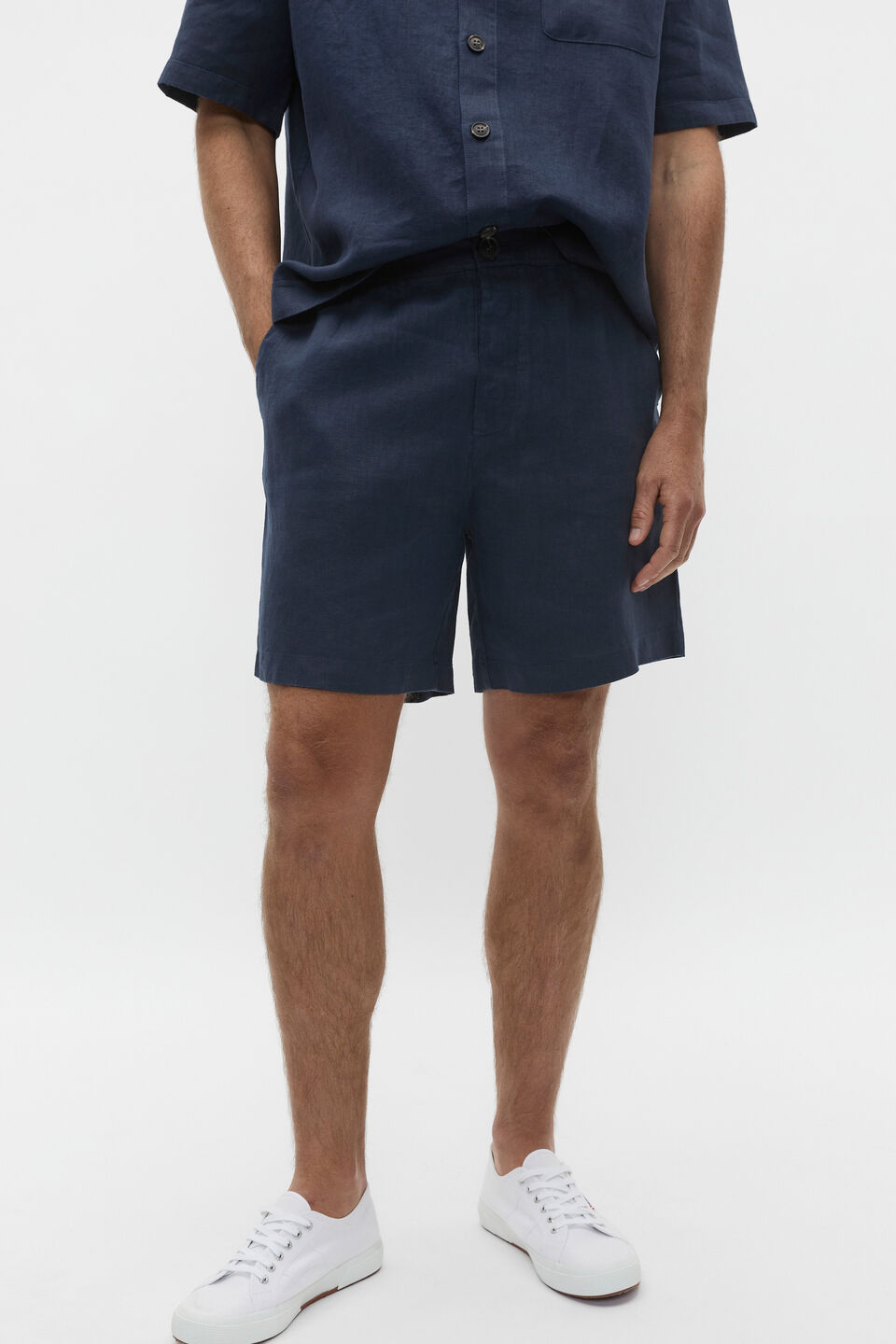 Linen Short  Midnight Blue