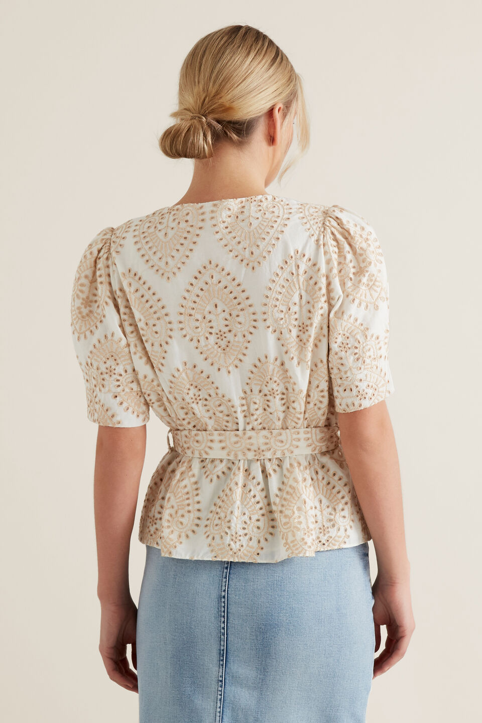 Two Tone Broderie Wrap Top  