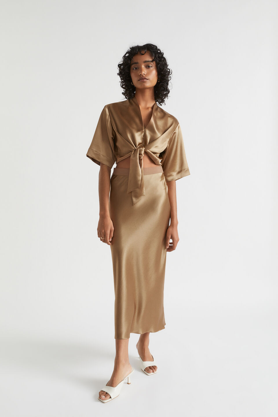 Satin Tie Front Top  Deep Brass