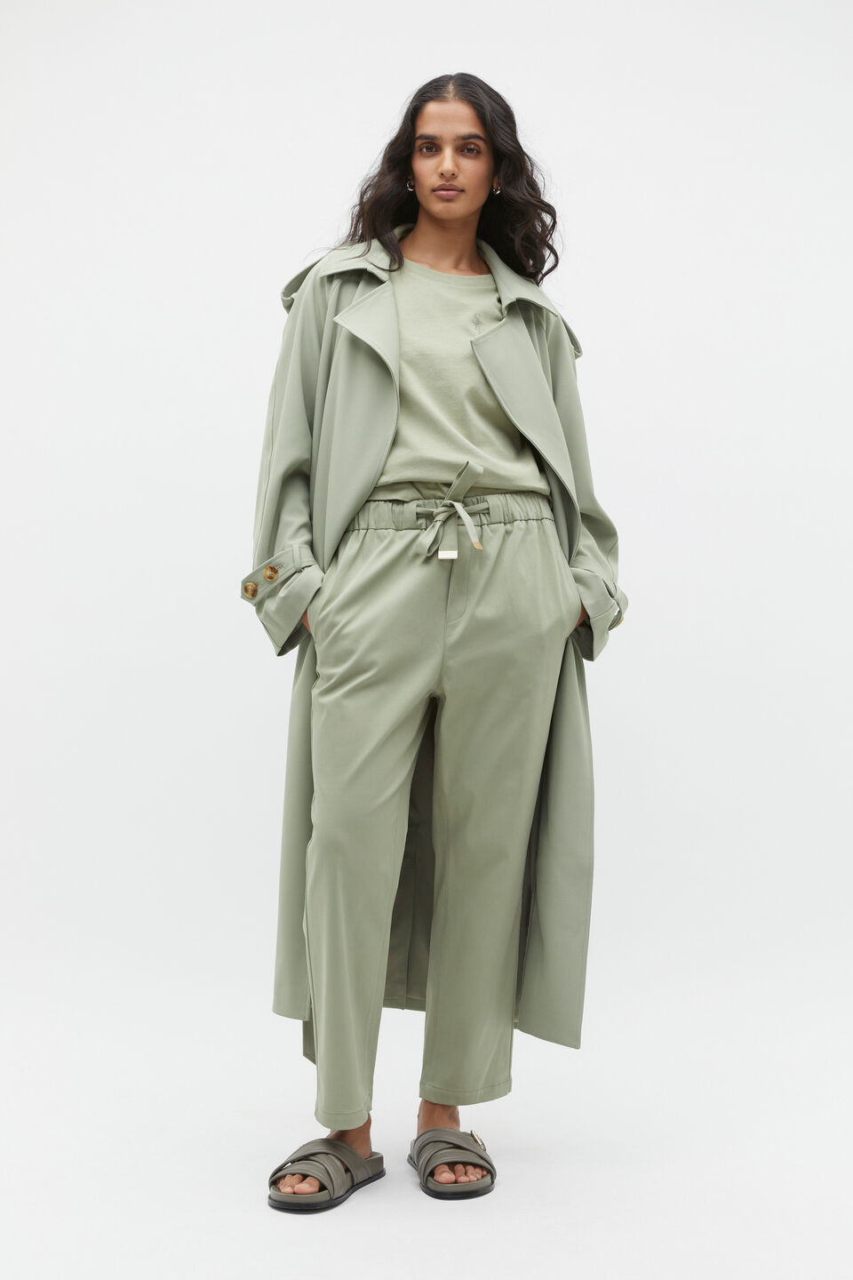 Tapered Leg Tie Pant  Pale Olive