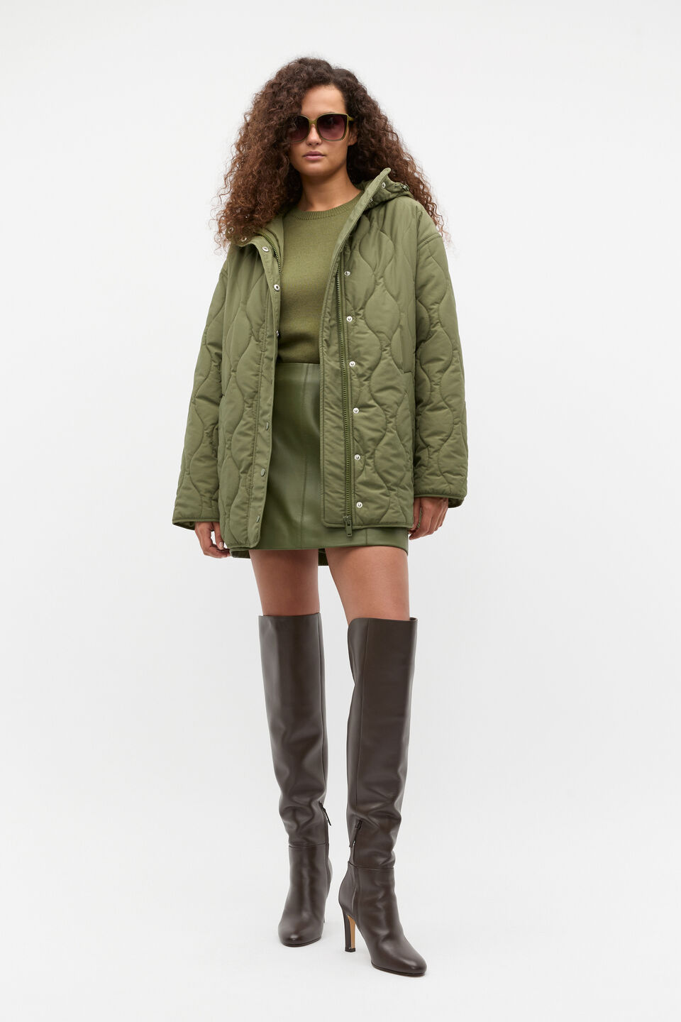 Leather Mini Panel Skirt  Rainforest