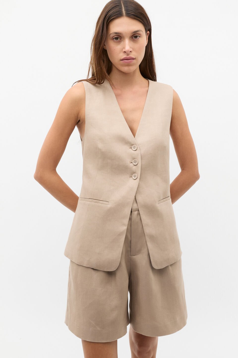Linen Shell Vest Top  Cookie