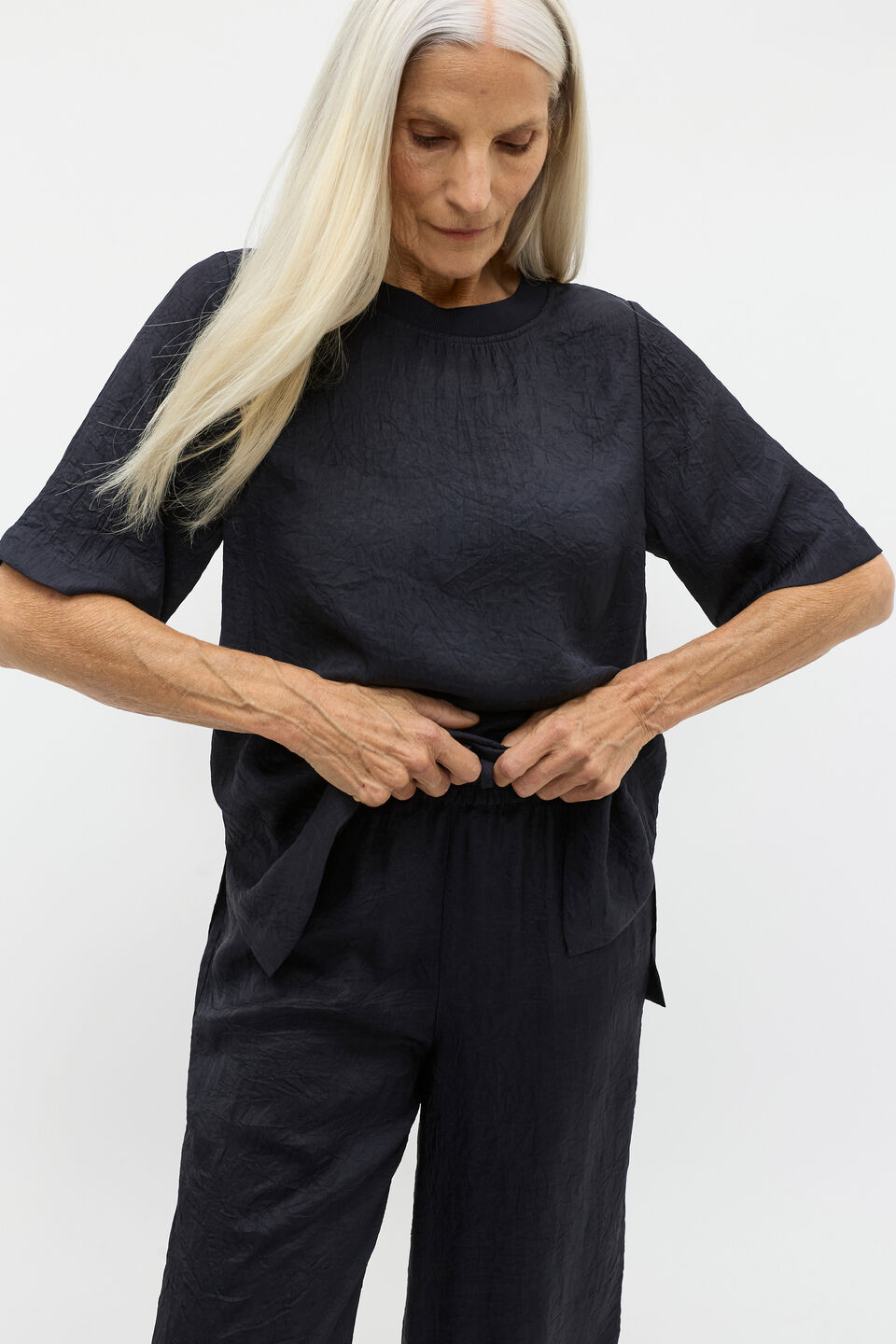 Textured Satin Tee  Twilight Blue