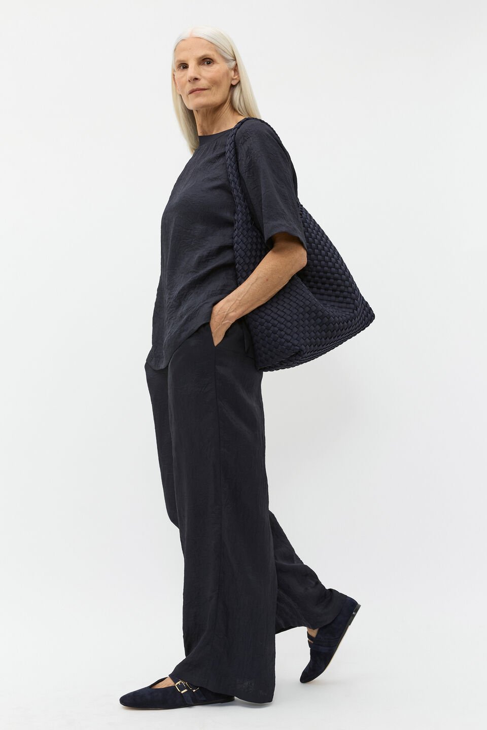 Textured Satin Tee  Twilight Blue