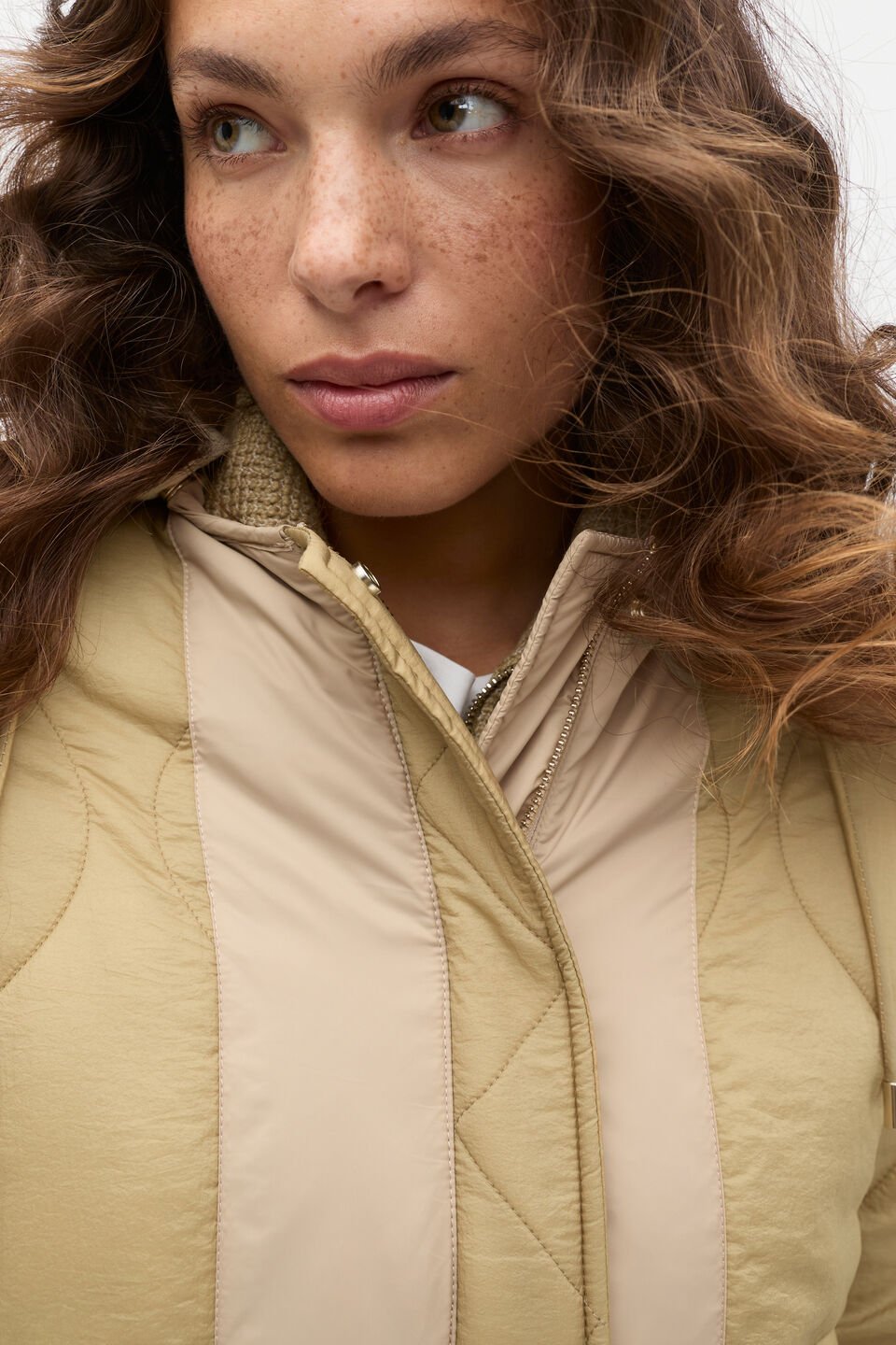 Colour Block Puffer Jacket  Cashew Multi