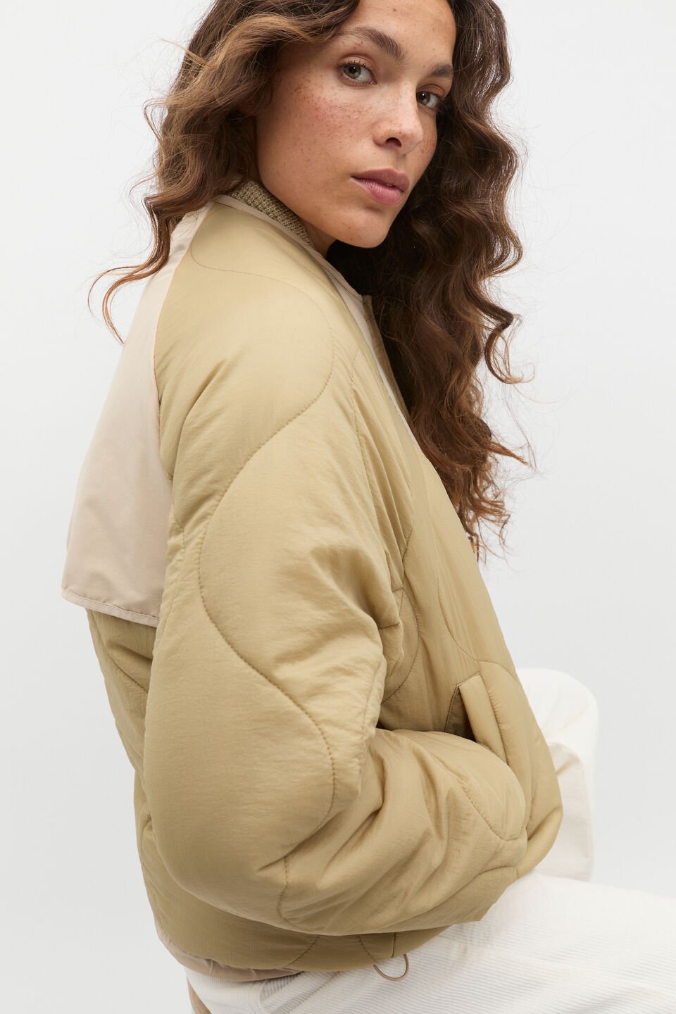 Colour Block Puffer Jacket  Cashew Multi