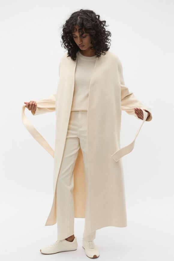 Wool Blend Belted Midi Coat  Coconut Cream Marle  hi-res