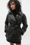 Leather Cropped Trench Coat  Black  hi-res