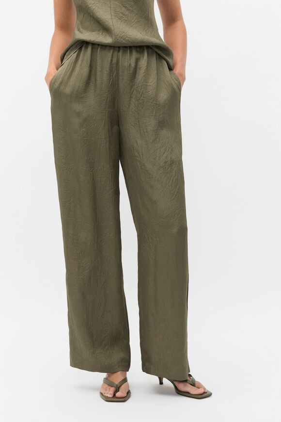 Textured Satin Gathered Pant  Olive Leaf  hi-res
