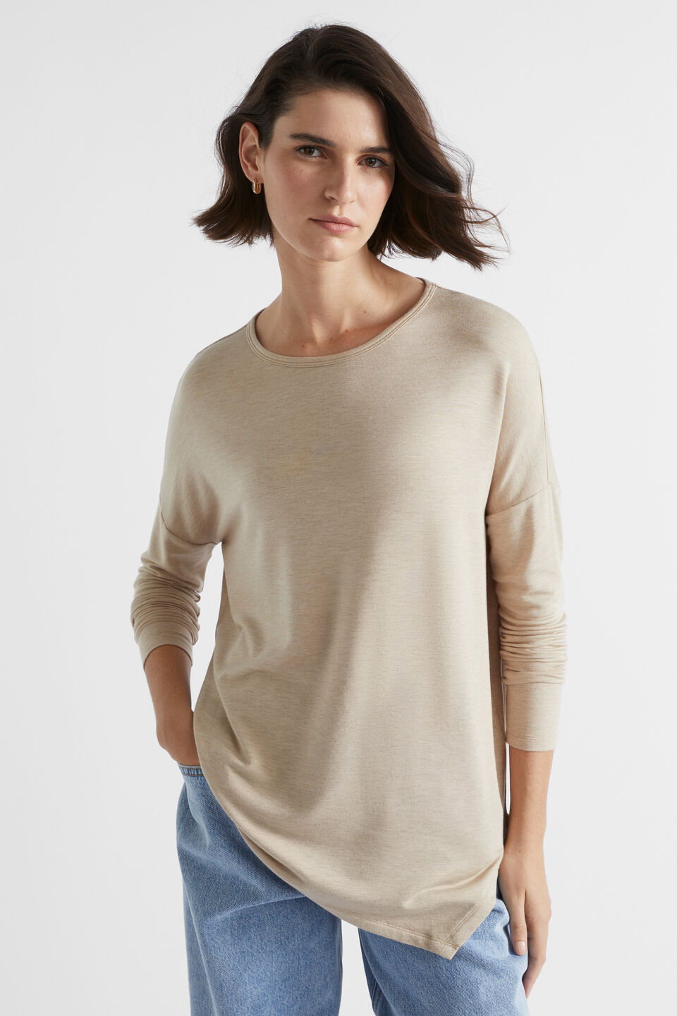Core Asymmetrical Top  Champagne Beige Marle