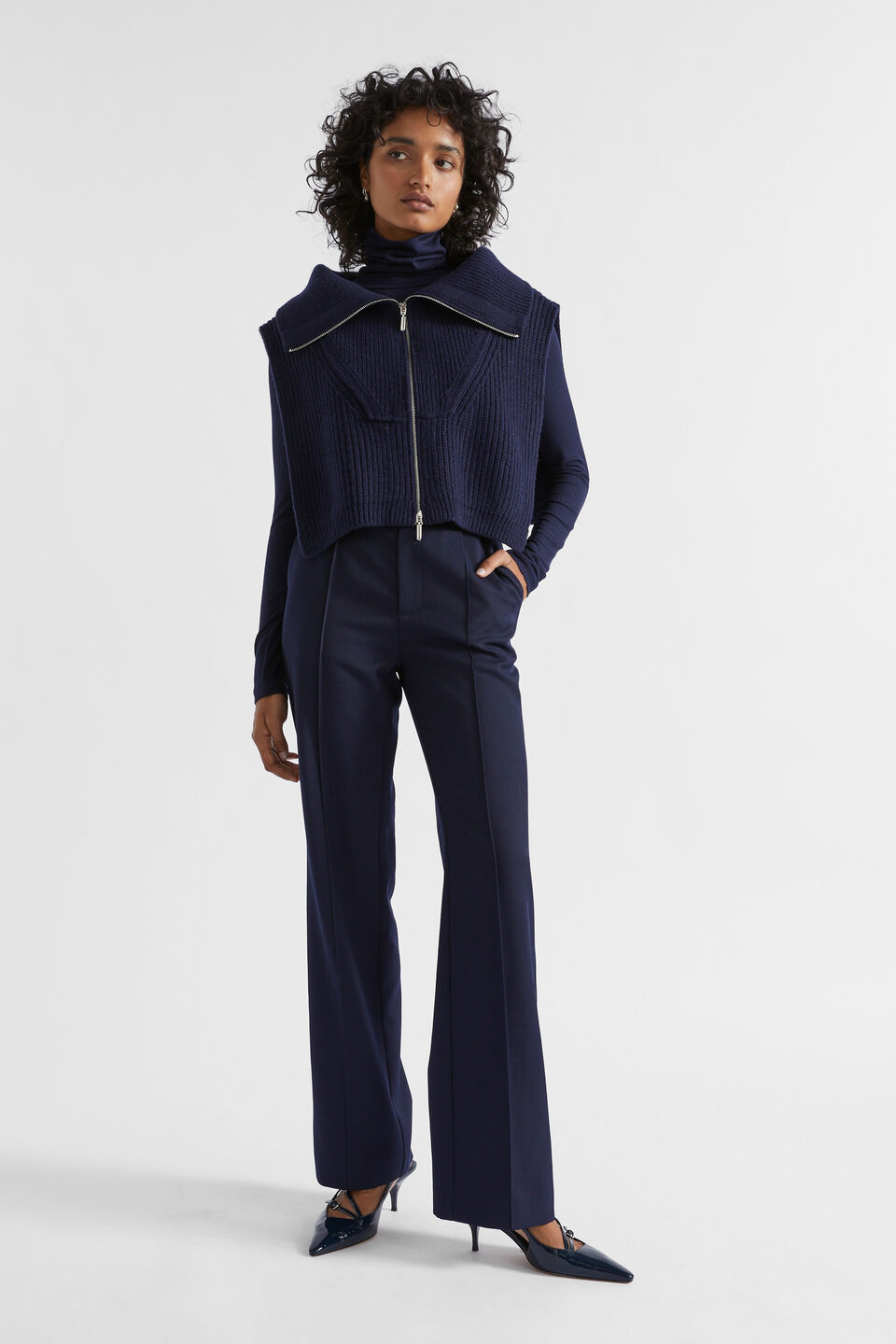 Zip Collar Crop Bib  Midnight Sky