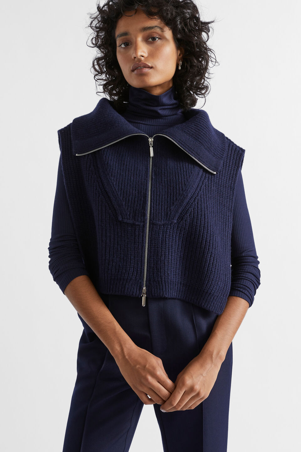 Zip Collar Crop Bib  Midnight Sky