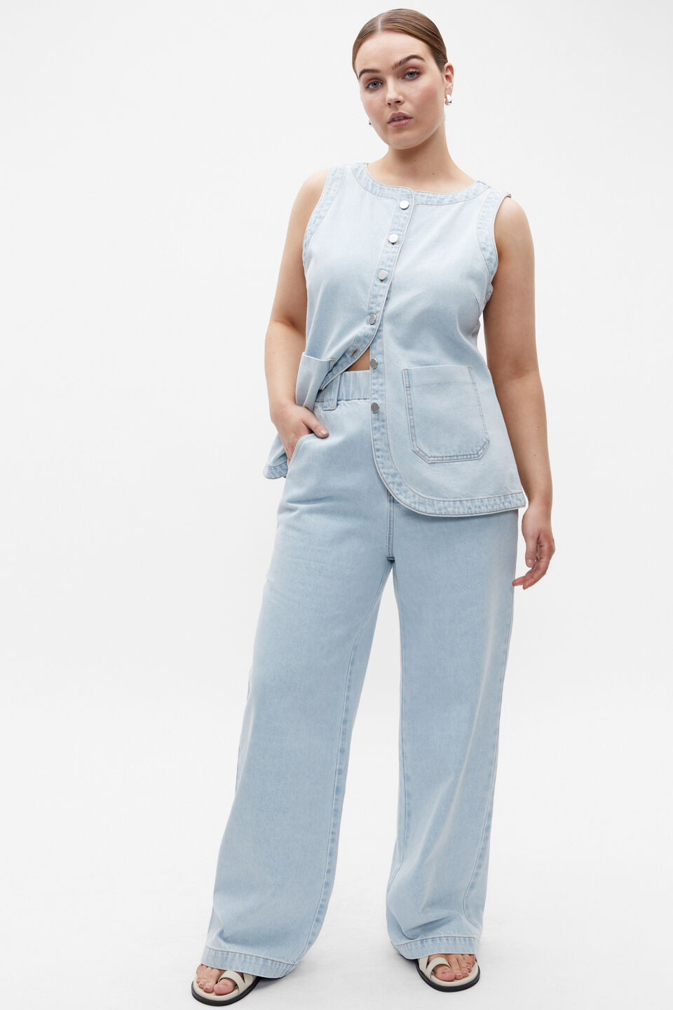 High Waist Elasticated Wide Leg Jean  Glacier Denim