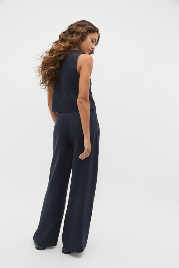 Linen V Neck Button Shell  Twilight Blue  hi-res