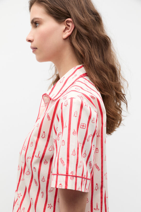 Christmas Stripe Shirt and Short PJ Set  Vintage Cream  hi-res