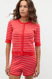 Stripe Rib Knit Short Sleeve Cardigan  Electric Crimson Stripe  hi-res