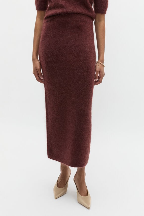 Fluffy Knit Midi Skirt  Merlot  hi-res