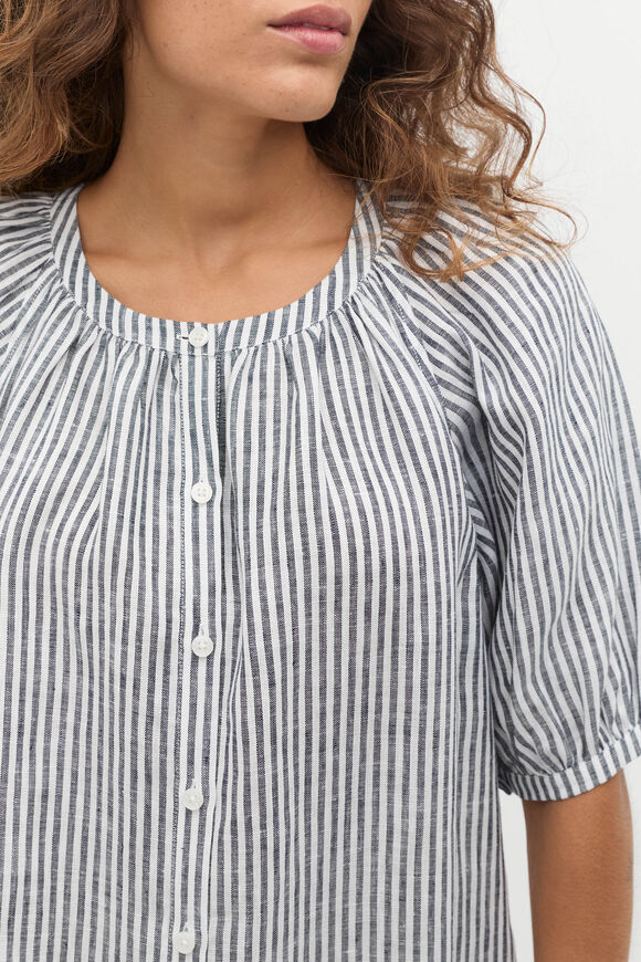 Linen Gathered Mini Dress  Twilight Blue Stripe  hi-res