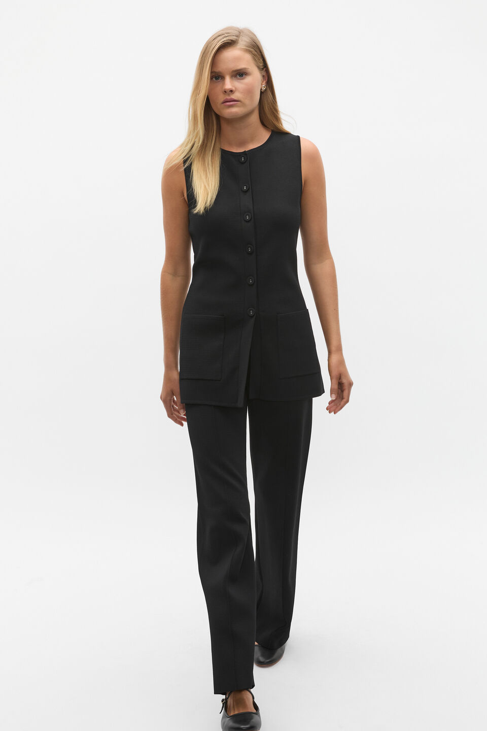 Longline Boat Neck Knit Vest  Black