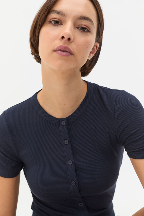 Rib Button Through Top  Twilight Blue  hi-res