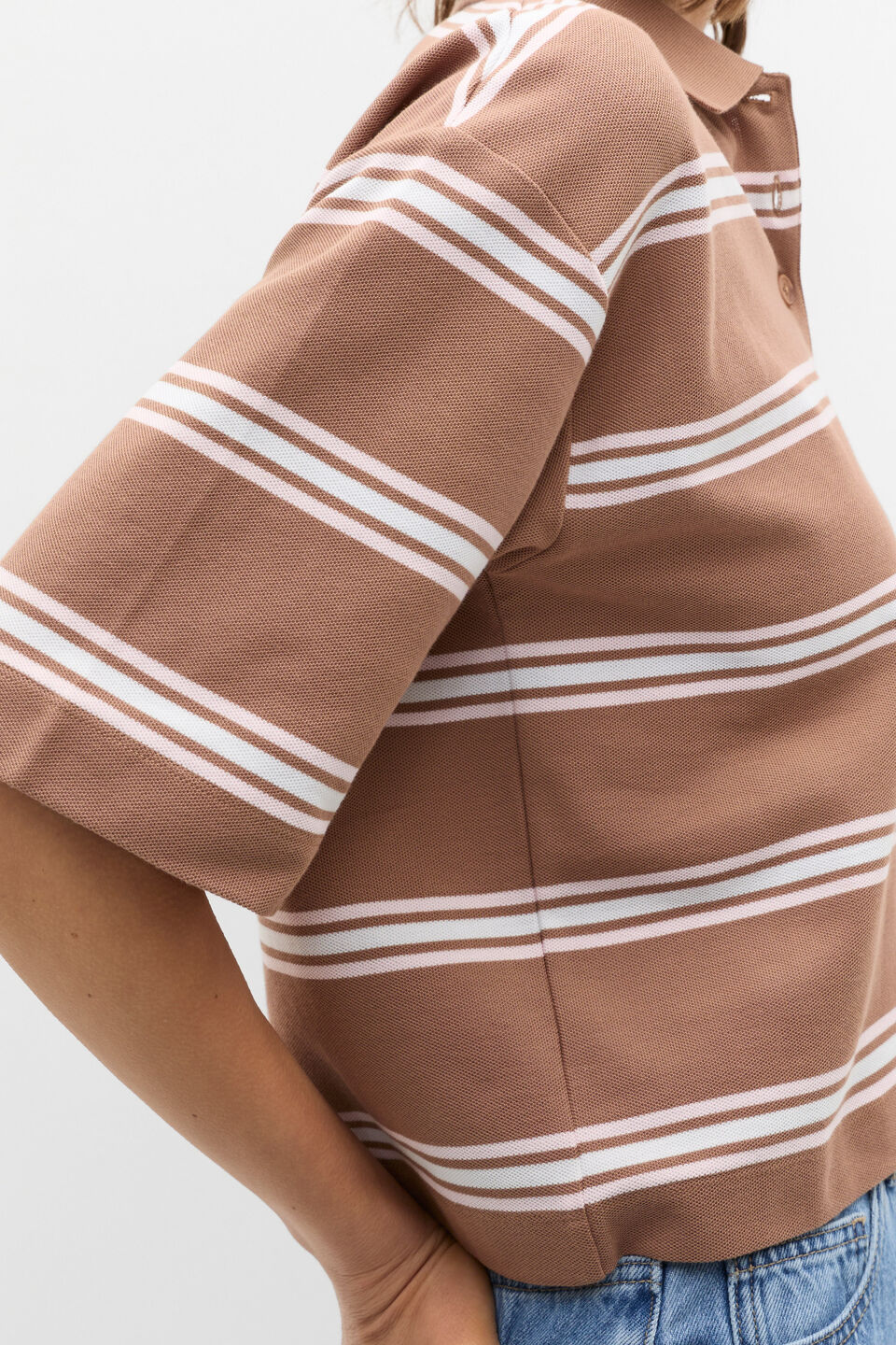 Stripe Boxy Polo  Nutmeg Stripe