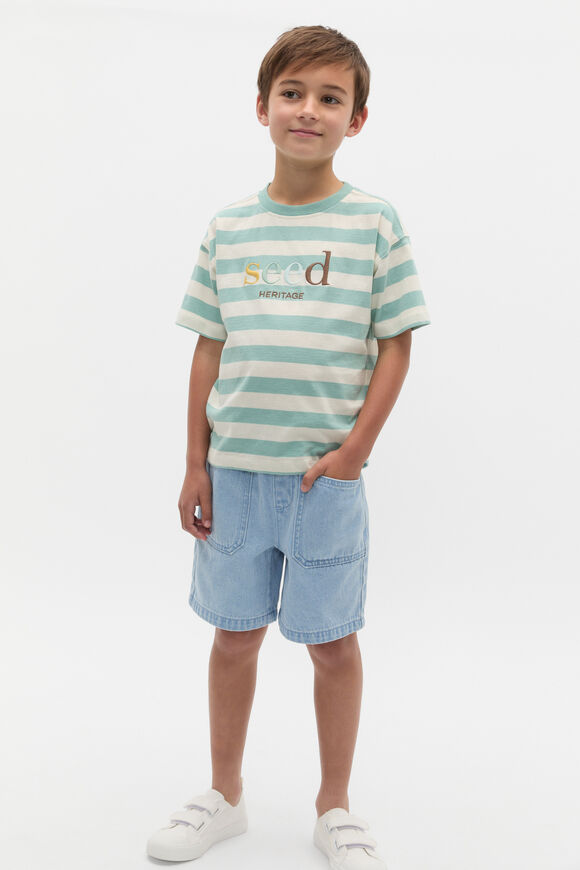 Colourblock Stripe Logo Tee  Mint Stripe  hi-res