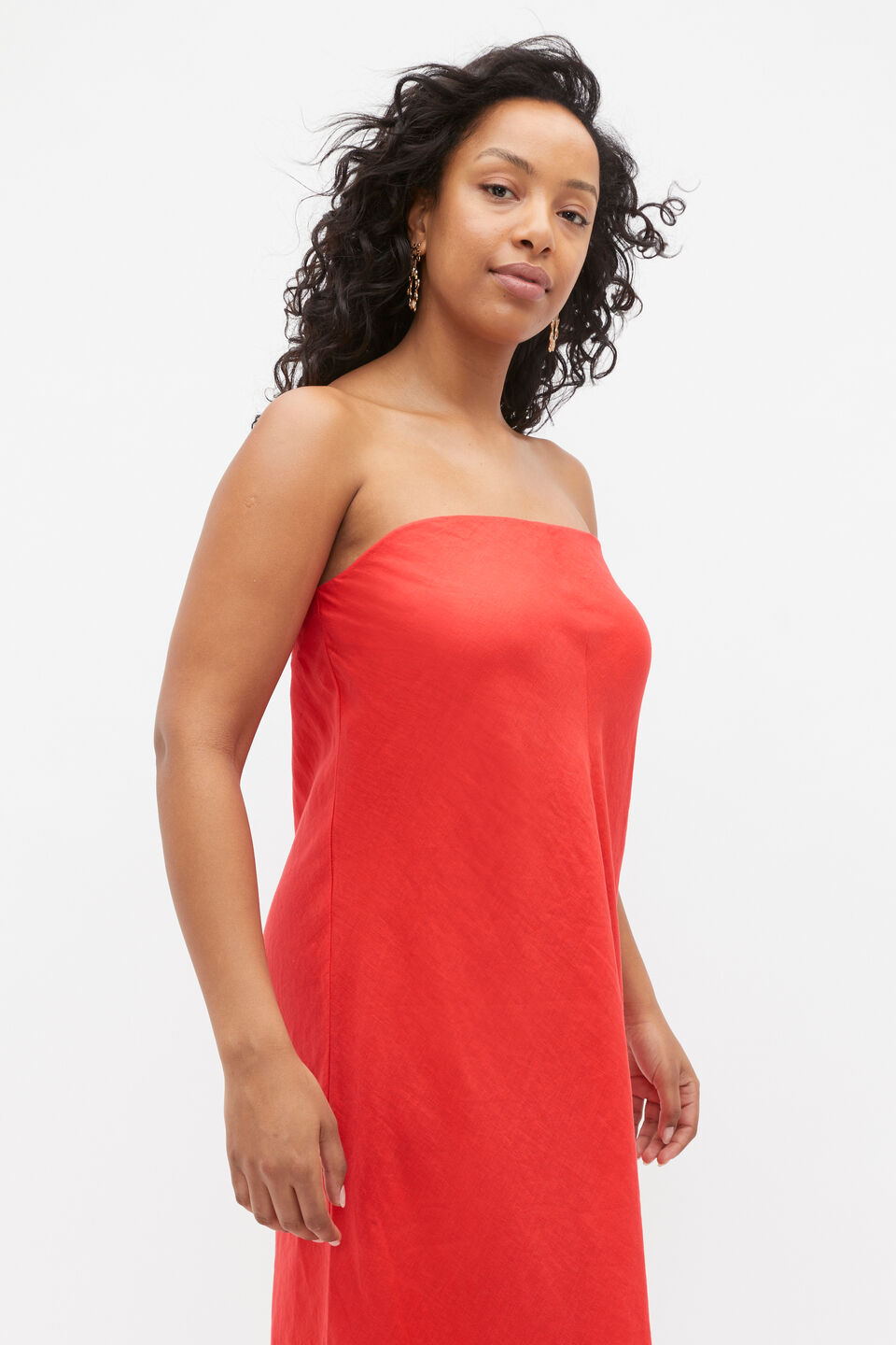 Core Linen Strapless Maxi Dress  Strawberry Red