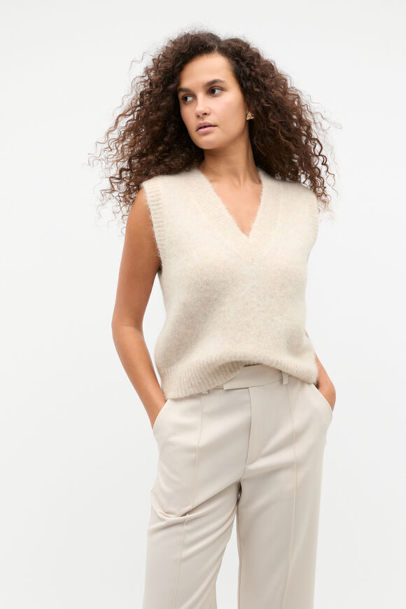 Lofty V Neck Vest  Oat Marle  hi-res