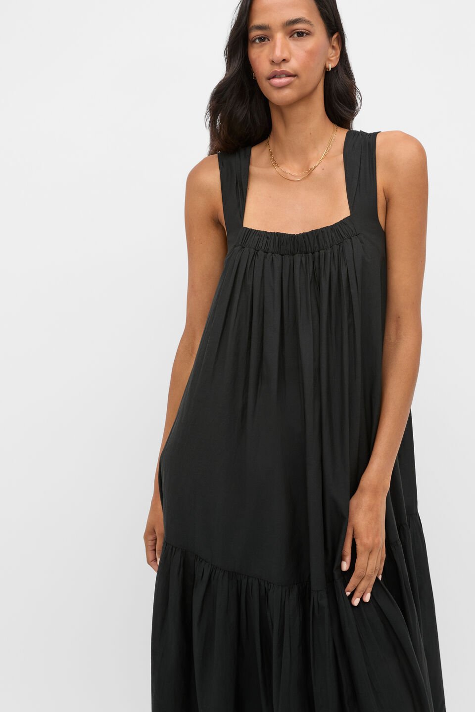 Voile Tiered Maxi Dress  Black