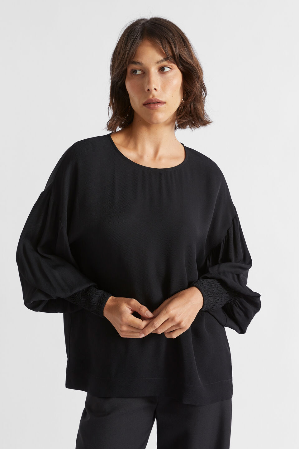 Twill Billow Blouse  Black