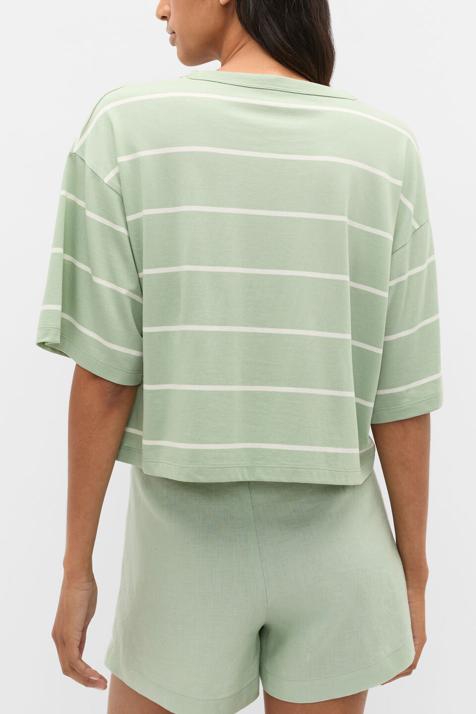Boxy Draped Tee  Eucalyptus Stripe