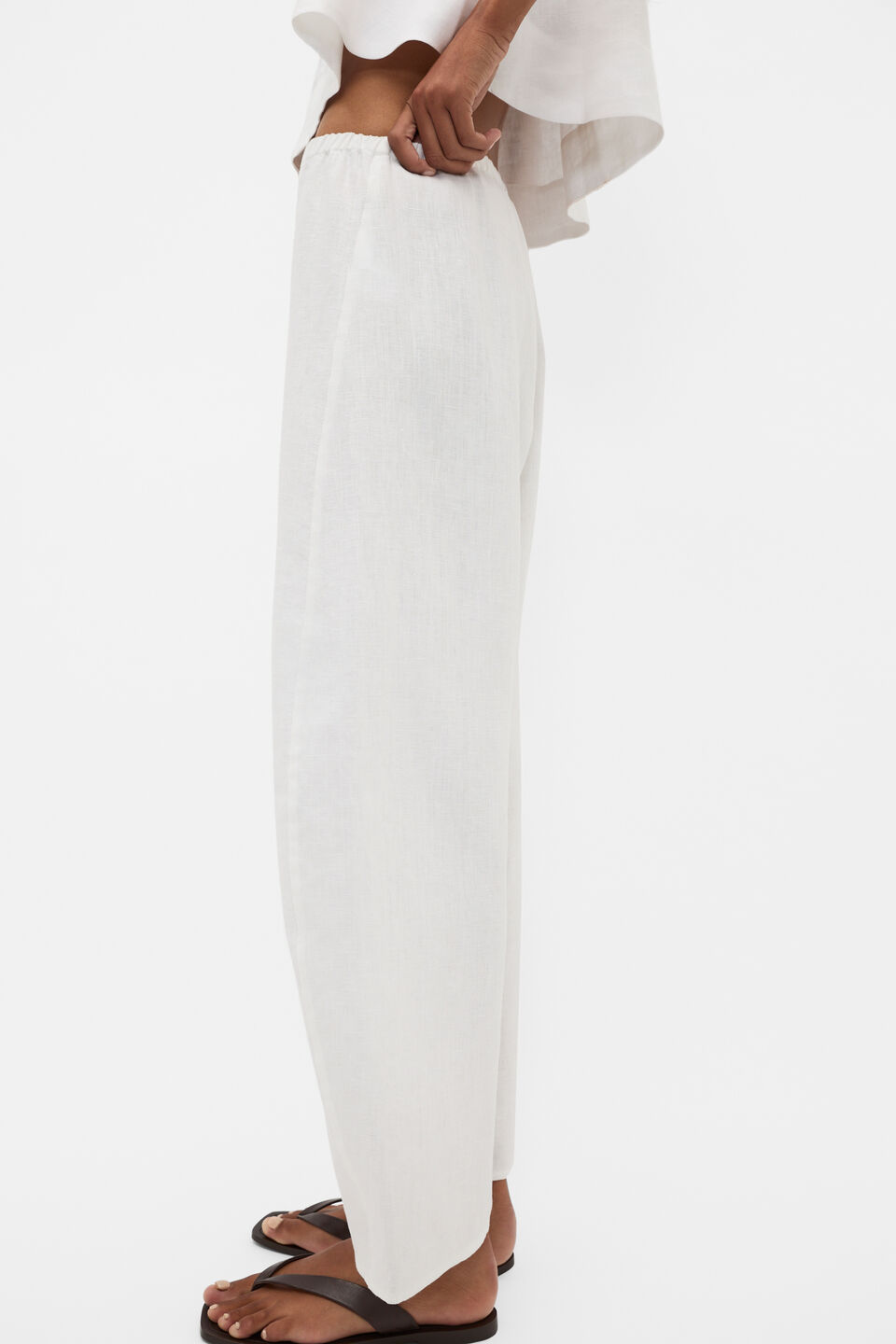 Linen Barrel Leg Elasticated Pant  Whisper White