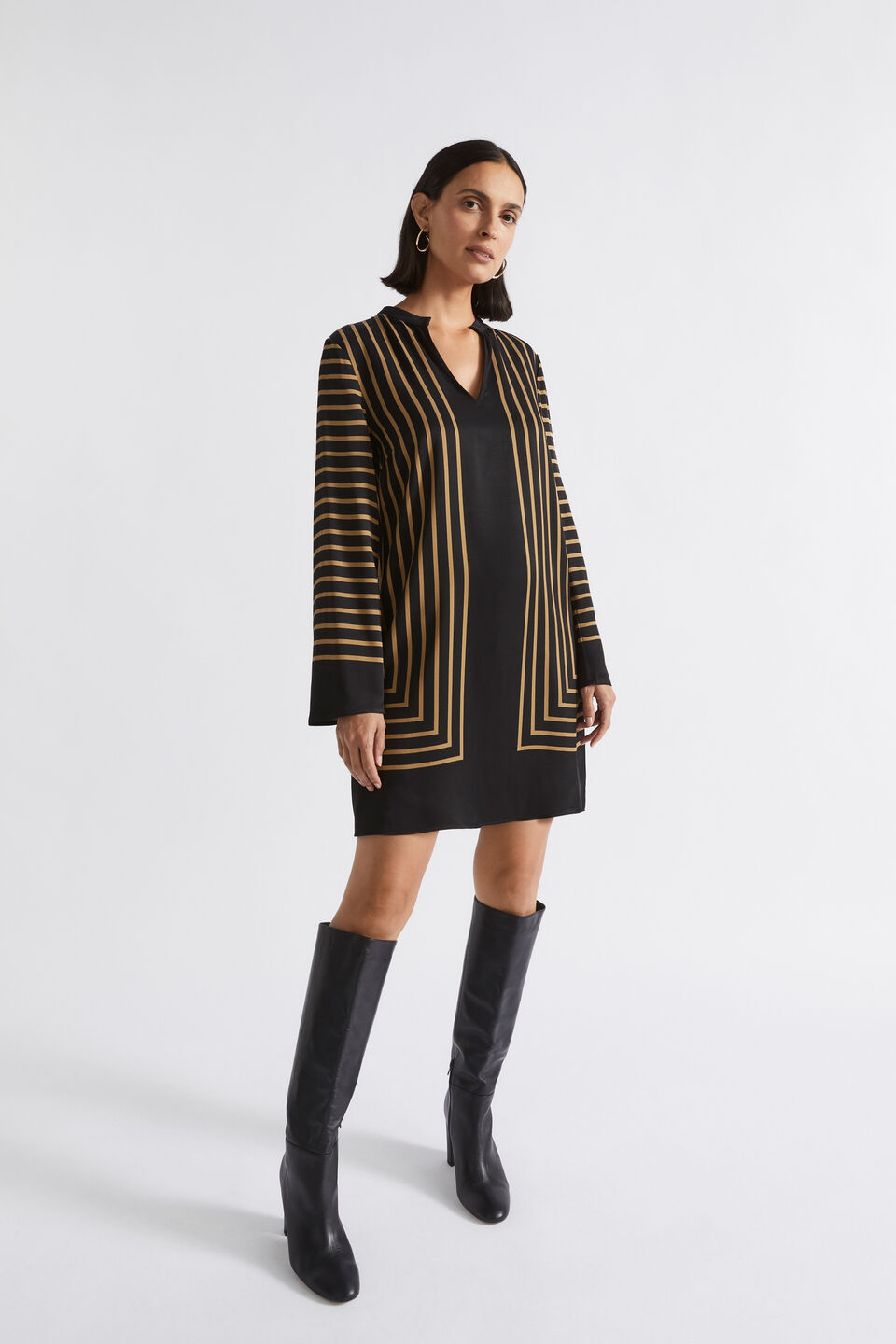 Linear Shift Dress  Deep Brass Geo
